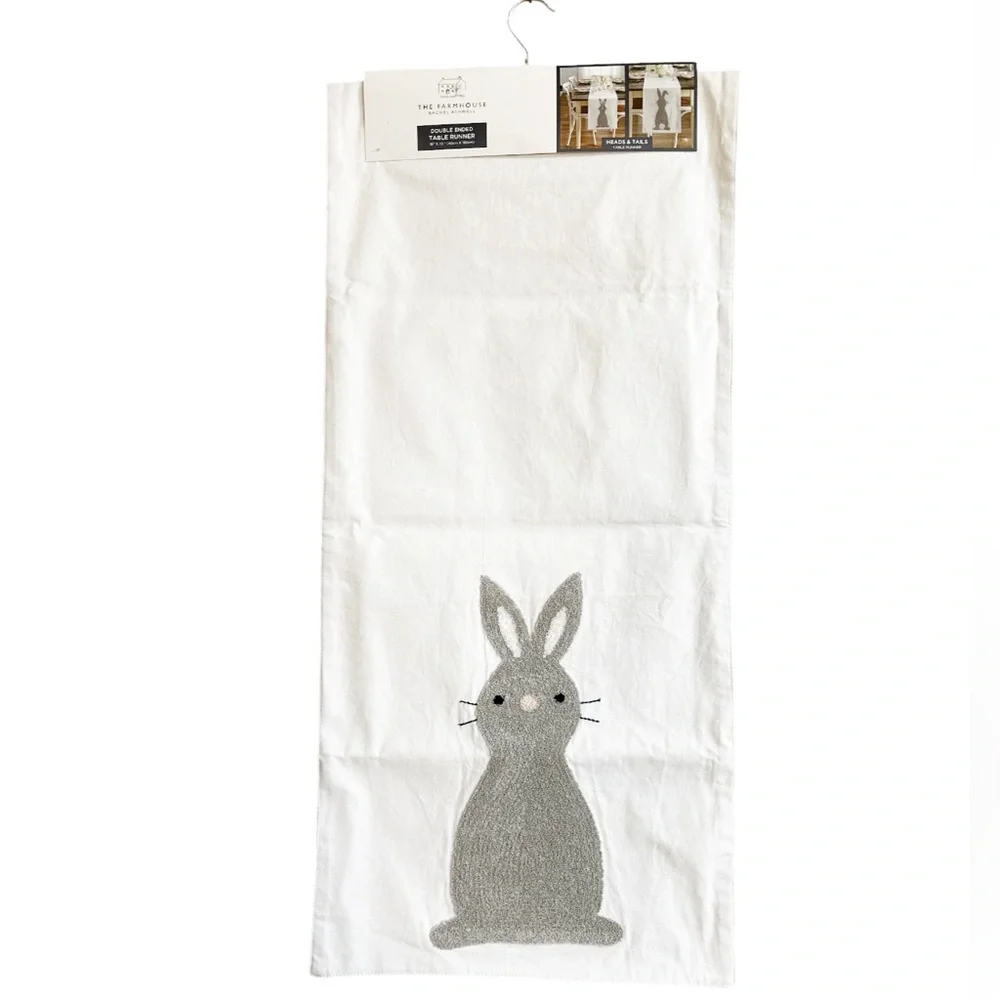 NEW The Farmhouse Rachel Ashwell HEADS & TAILS Bunny Tablerunner 🐇🐇🐇